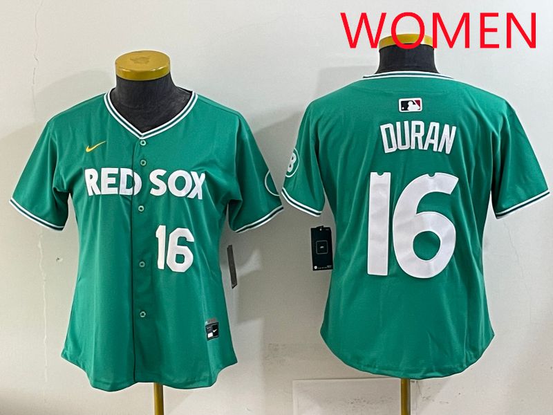 Women 2025 Boston Red Sox #16 Duran Dark Green Joint Name Nike MLB Jersey style 1->women mlb jersey->Women Jersey